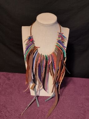 Artisan Handmade Multicolor Genuine Leather Fringe Necklace - Women Jewelry BB